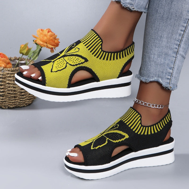 Women's Breathable Knit Platform Wedge Sandals with Arch Support