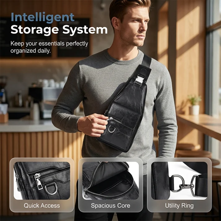 Men's Retro Waterproof Faux Leather Sling Chest Bag – Water-Resistant, Intelligent Storage & Ergonomic Comfort