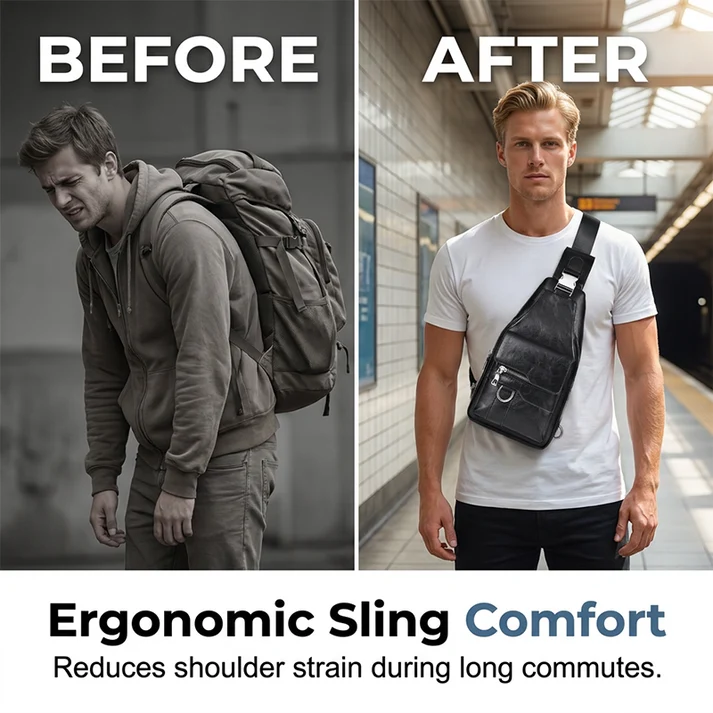 Men's Retro Waterproof Faux Leather Sling Chest Bag – Water-Resistant, Intelligent Storage & Ergonomic Comfort