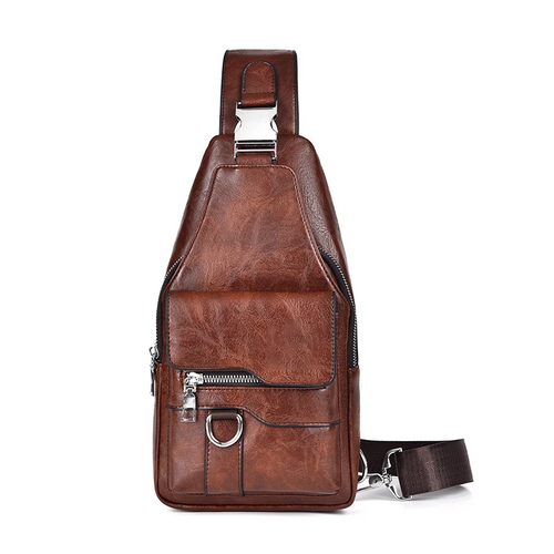 Men's Retro Waterproof Faux Leather Sling Chest Bag – Water-Resistant, Intelligent Storage & Ergonomic Comfort