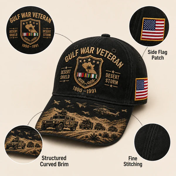 Desert Storm Veteran Commemorative Cap – Gulf War Desert Shield Veteran Hat